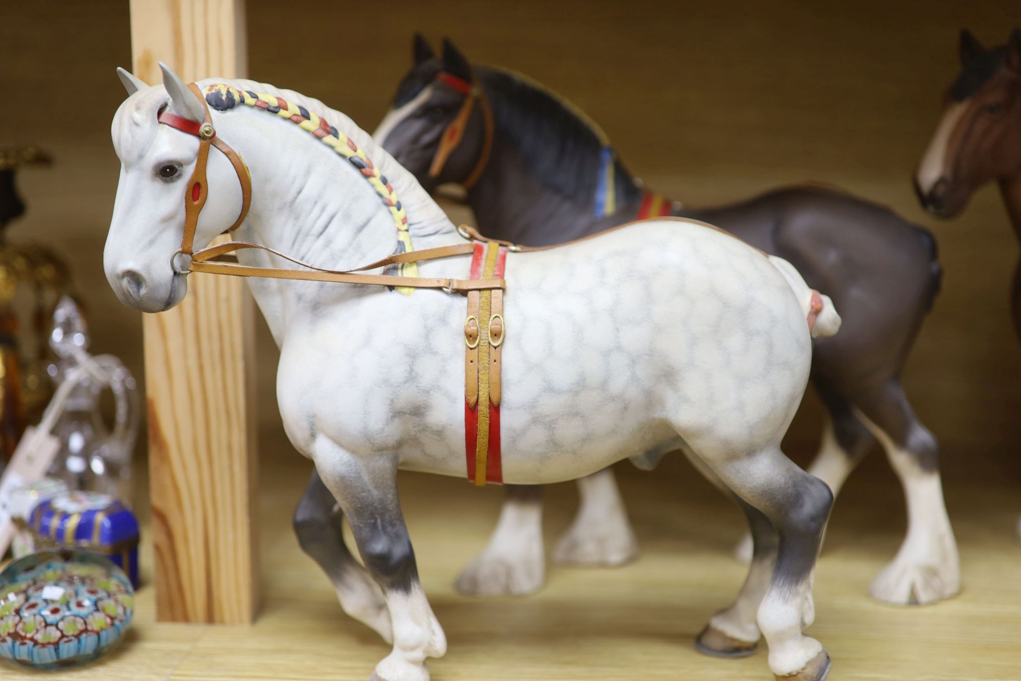 Five Beswick shire horses and a foal